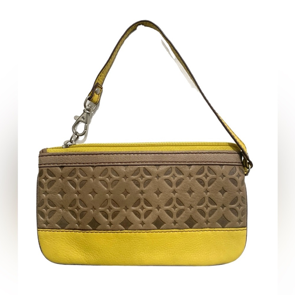 Fossil Taupe and Yellow Embossed Wristlet - Picture 2 of 6